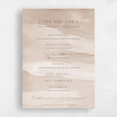 Classic Greige, Brown Wedding Program - Povera