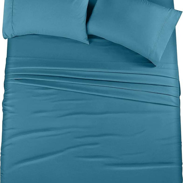 Utopia Bedding King Bed Sheets Set - 4 Piece Bedding - Brushed Microfiber - Shrinkage and Fade Resistant - Easy Care (King, Denim Blue)