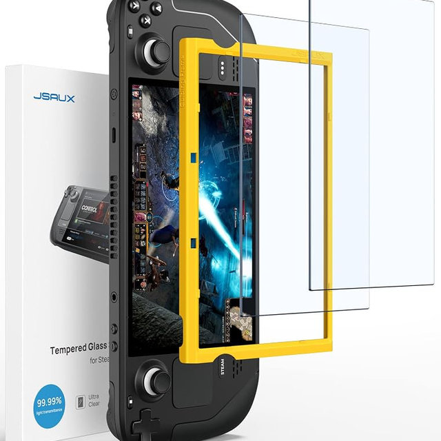 JSAUX 2-Pack Screen Protector for Steam Deck, Ultra HD Glass Protector 9H Hardness Easy to Install with Guiding Frame Scratch Resistant Tempered Glass for Steam Deck OLED, Come with Toolkits