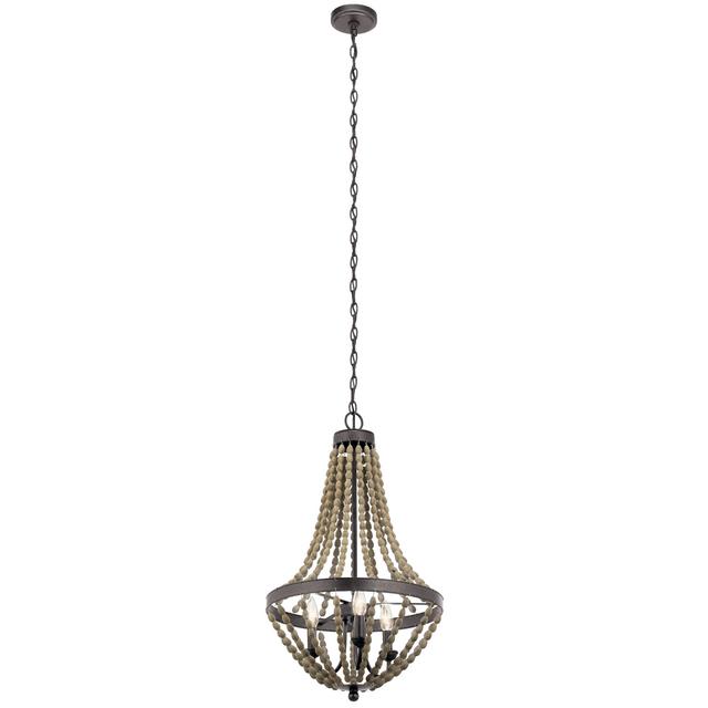 Kichler Coltyn 3-Light Anvil Iron and Distressed Antique Grey Bohemian/Global Beaded Chandelier
