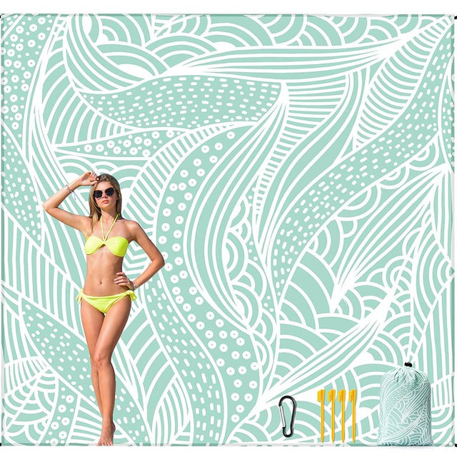 HIHOHO Beach Blanket Waterproof Sandproof Beach Mat 79”x 83” for 1-4 Adults Quick Drying Durable Outdoor Picnic Mat for Beach Festival Travel Camping Hiking (LBL-Ripple, 120"×108"(8 Person))