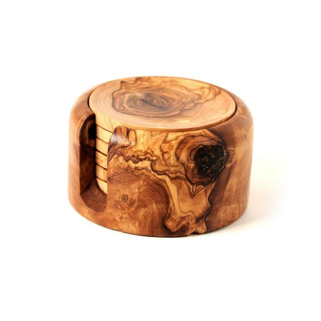 BeldiNest Olive Wood Coaster Set of 6 with Holder