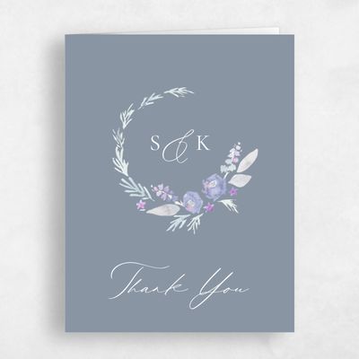 Blue Monogram Wedding Thank You - Arlington Portrait