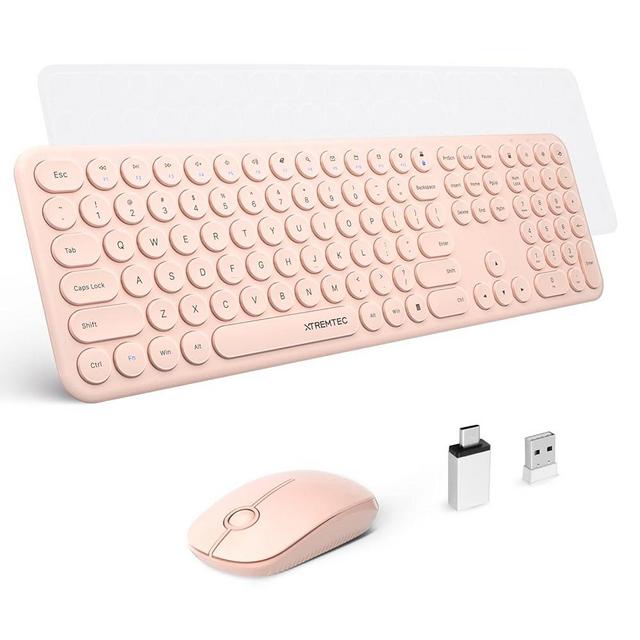 XTREMTEC 2.4G Wireless Keyboard and Mouse Combo, Ultra Slim Silent Cute Computer Keyboard with USB Receiver for Windows, OS, PC, Mac, Tablet(Rosegold)