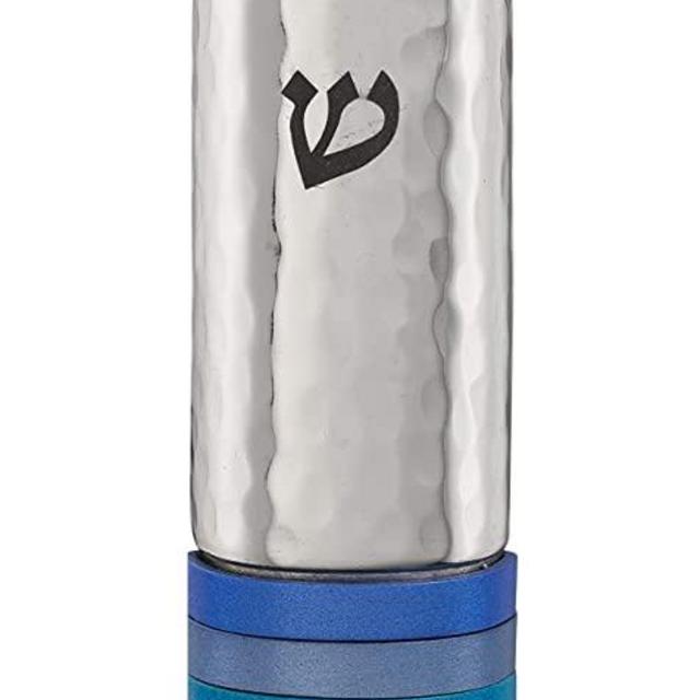 A&S Mezuzot Stainless Steel Mezuzah Case Hammered with Ring Design Judaica Door Mezuza for 4 Inches Parchment Scroll Home Blessing Doorpost (Blue, 6 inch)