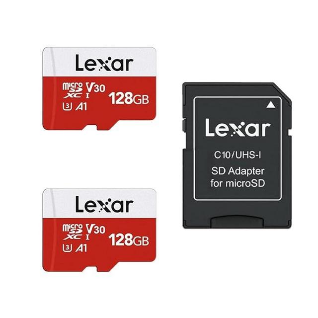 Lexar E-Series 128GB Micro SD Card 2 Pack, microSDXC UHS-I Flash Memory Card with Adapter, 100MB/s, C10, U3, A1, V30, Full HD, 4K UHD, High Speed TF Card