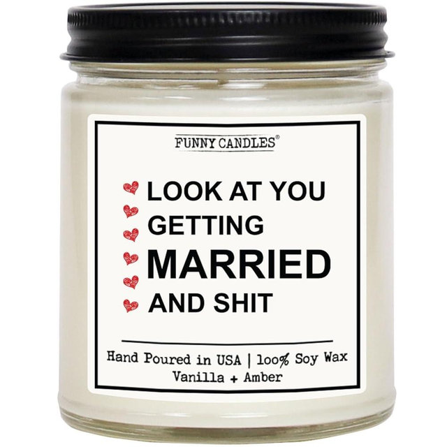 Funny Candles - Funny Engagement Gift Candle, Look at You Getting Married and S, Bridal Shower, Engagement Gift for Her, Wedding Candle for Friends, Vanilla Scented 100% Soy Wax, USA Made