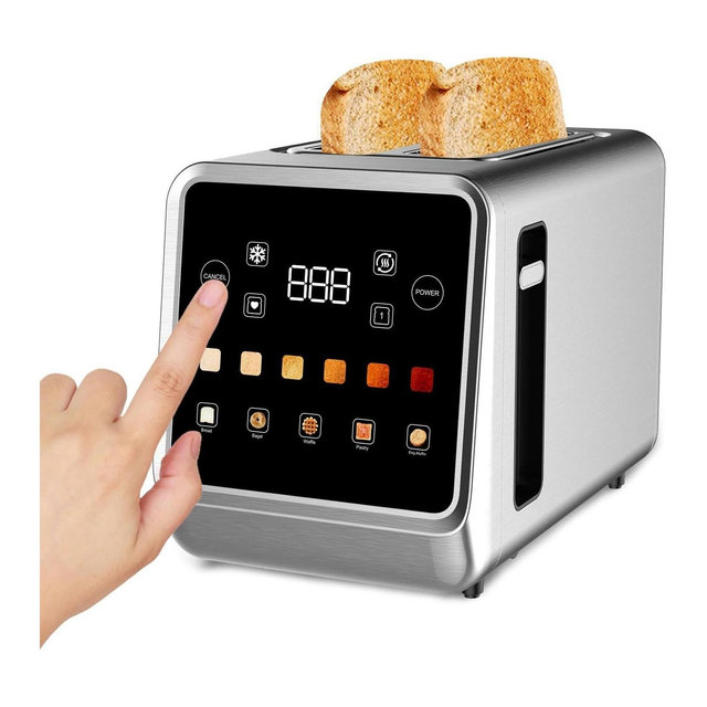 Touchscreen Toaster 2 Slice 900W, Stainless Steel Smart Bread Toaster with 1.5" Wide Slot, Dual Slot Toasting, 5 Bread Modes, 6 Shade Settings