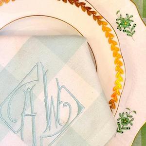 Monogram Light Seafoam Blue Buffalo Check Napkins
