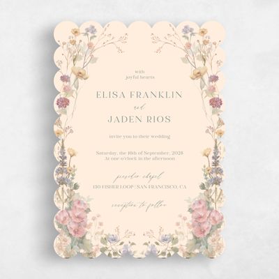 Beige Scalloped Wedding Invitation - Harley Portrait