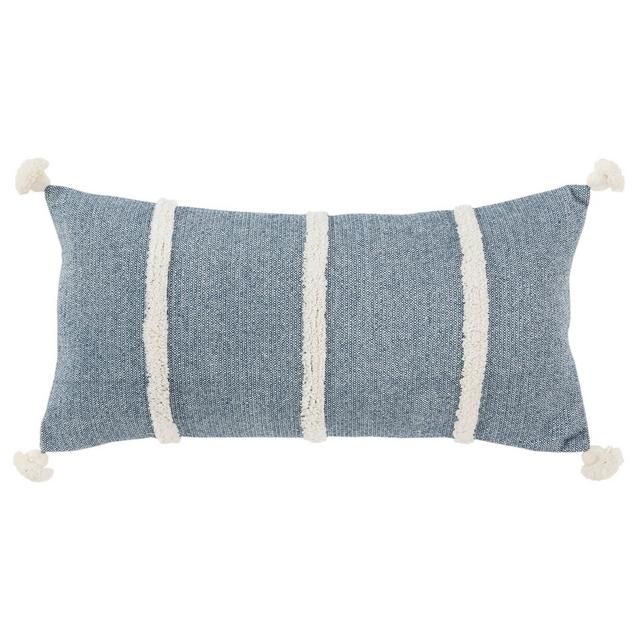 14"x26" Oversized Striped Poly Filled Lumbar Throw Pillow Blue - Rizzy Home