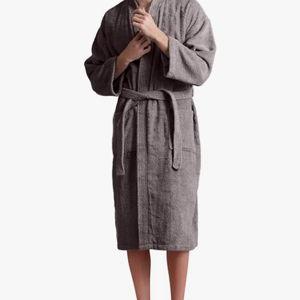 Soft Touch Linen Men's Robe, Turkish Terry Bathrobe, 100% Cotton Kimono Spa Bathrobe