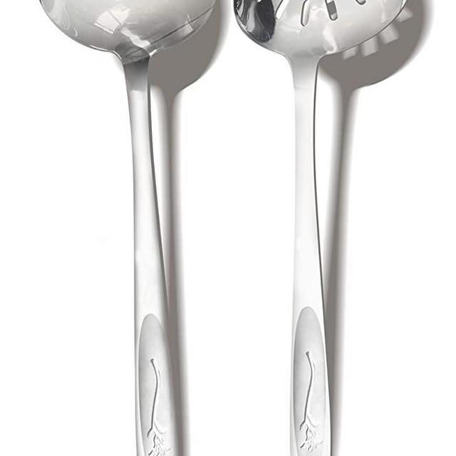 KISEER Soup Ladle, Stainless Steel Ladle Spoon Set for Cooking Home Kitchen or Restaurant, 11 Inch, Set of 2 - Ladle/Ladle Strainer