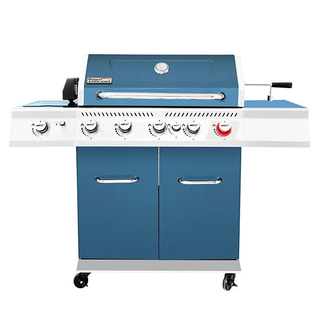 Royal Gourmet GA5403B Premier 5 BBQ Propane Gas Grill with Rotisserie Kit, Sear, Infrared Rear Side Burner, Patio Picnic Backyard Cabinet Style Outdoor Party Cooking, Blue