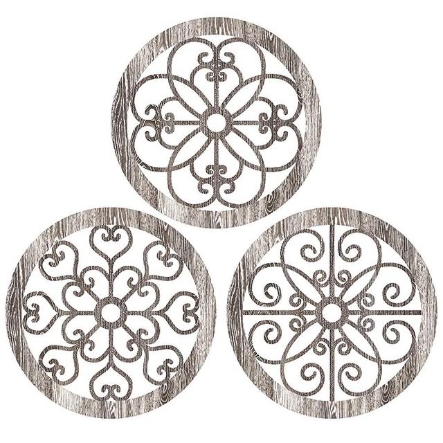 3 Pieces Rustic Wood Wall Decor Wall Art Farmhouse Hanging Decoration for Living Room Bedroom Home Indoor Outdoor Office Wall Decor 9.8 X 9.8 Inches (Popular Style)