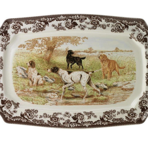 Woodland Rectangular Platter 17.5 Inch, Dog Scene