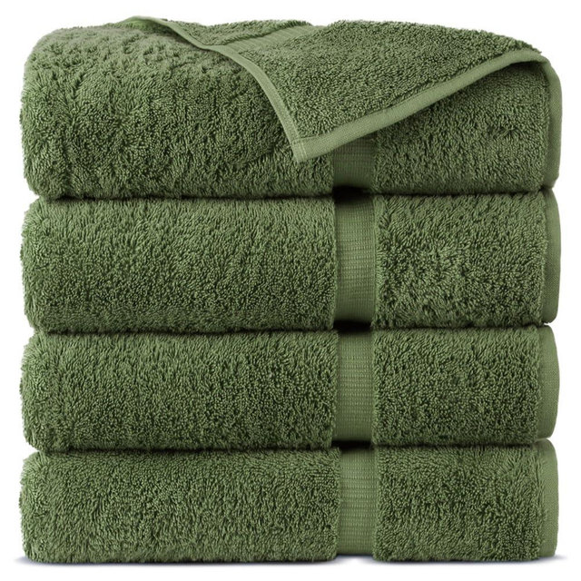 Towel Bazaar 4-Piece Extra Large Bath Towel Set, Cotton Turkish Towels, 30x60 Luxury Towel Super Soft and Absorbent, Perfect Use for Bathroom, Shower Towels - Moss
