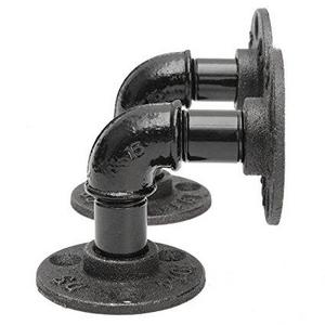 KINGSO 2Pcs 8x8cm Industrial Black Iron Pipe Shelf Bracket Wall Mounted Floating Shelf Hanging Wall Hardware Steampunk Decor for Custom Shelf Plumbing Pipe Shelf Restoration Hardware Shelf