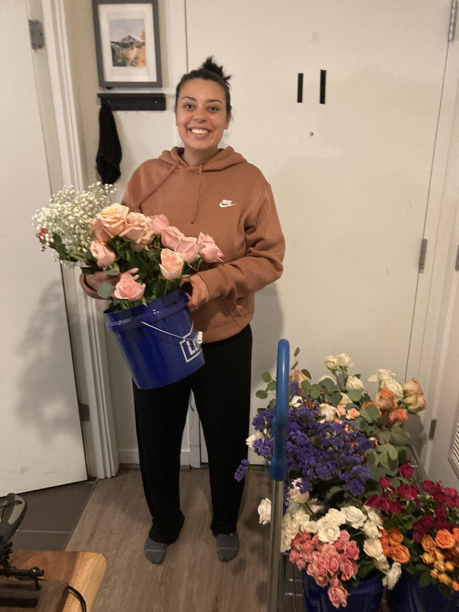 The night before the wedding, picking up flowers at 2am!