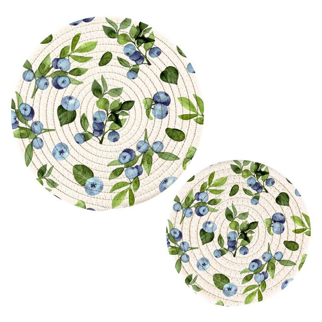 susiyo Watercolor Blueberries Pot Holders Trivets Set 2 Pcs Cotton Hot Potholders Hot Pad for Cooking