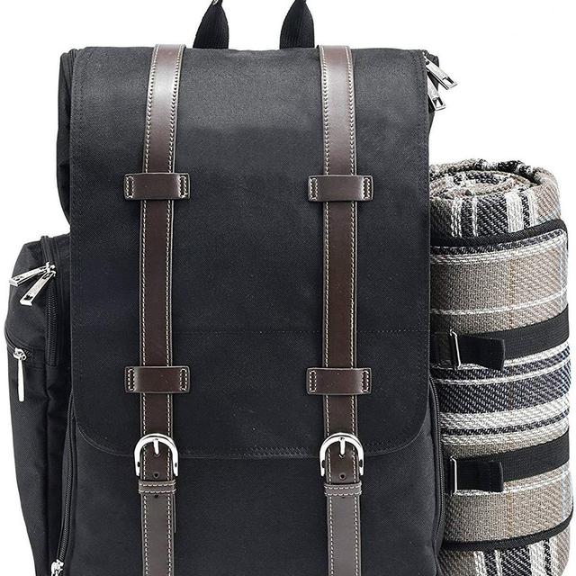Picnic Backpack for 2 | Picnic Basket | Stylish All-in-One Portable Picnic Bag with Complete Cutlery Set, Stainless Steel S/P Shakers | Picnic Blanket Waterproof Extra Large| Cooler Bag for Camping