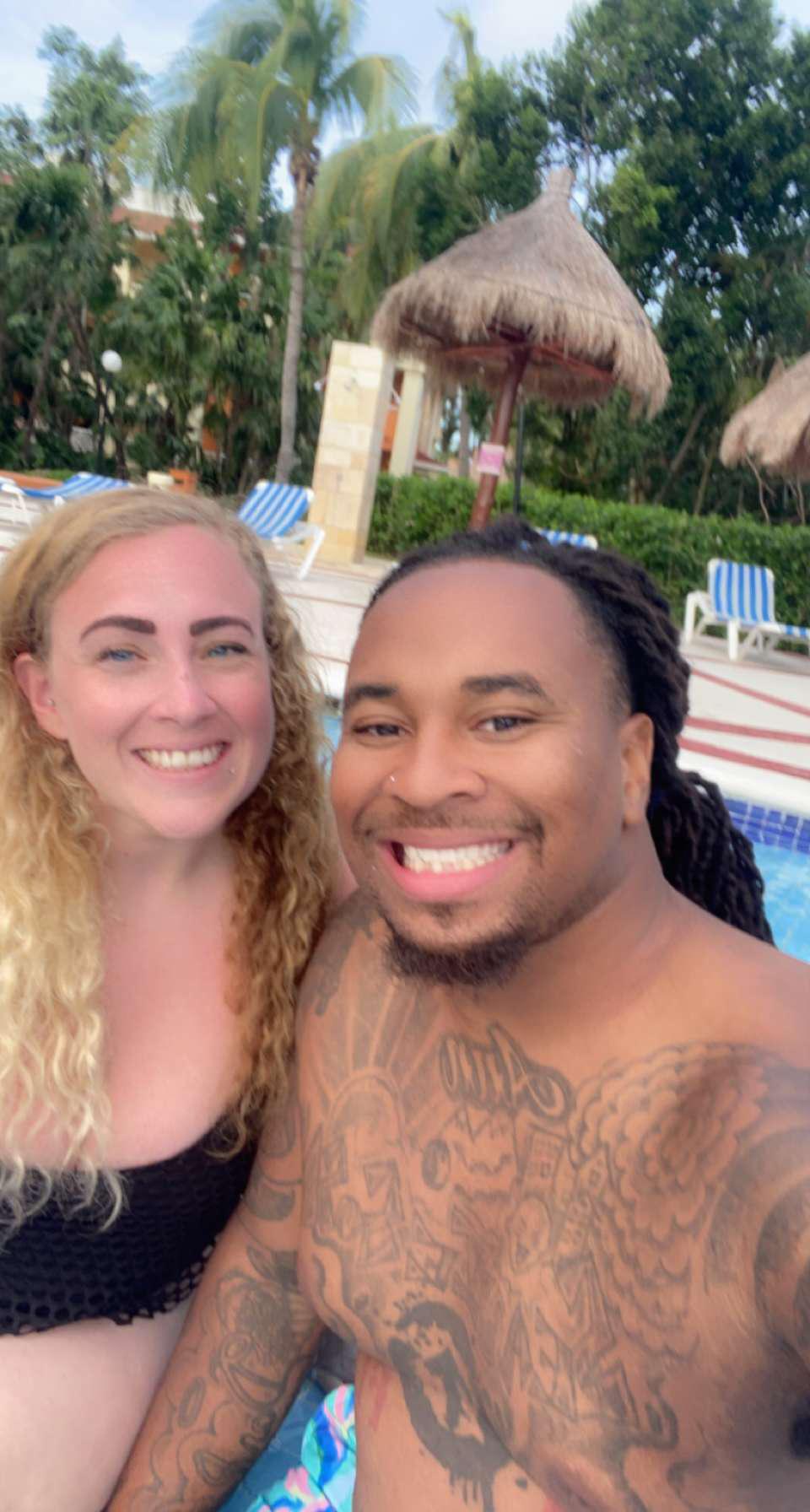 By the pool in Mexico on our anniversary trip where we got engaged!