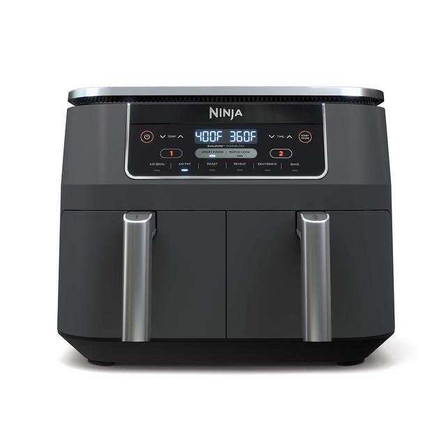 Ninja DZ201 Foodi 8 Quart 6-in-1 DualZone 2-Basket Air Fryer with 2 Independent Frying Baskets, Match Cook Smart Finish to Roast, Broil, Dehydrate More for Quick, Easy Meals, Grey