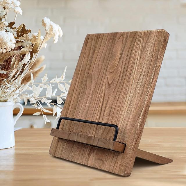 Cookbook Stand | Wood Cookbook Holder Cutting Board Style，Rustic Adjustable Pull-Out Recipe Holder Stand for Kitchen Counter (Shallow Wood)