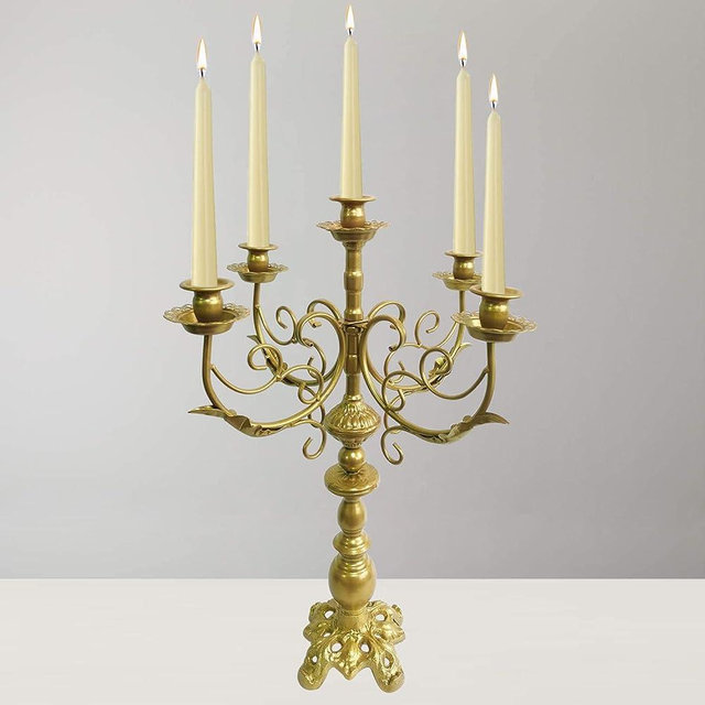 Metal Candelabra - 5 Arms Candle Holders - Candlestick Holders for 1/2-1 inch Taper Candles, 17Inch Tall (Gold)