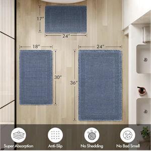 MIULEE Set of 2 Waffle Bathroom Rugs, Boho Bath Rug Super Absorbent, Non Slip Washable Ultra Soft Rubber Backed Shower Bath Mats for Floor, Tub, Shower, Bordered Design, Blue, 17"x24"+18"x30"