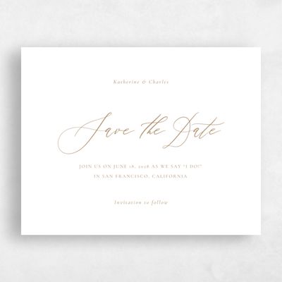 Metallic Bronze, Brown Wedding Save the Date - Violin Stroke Letterpress