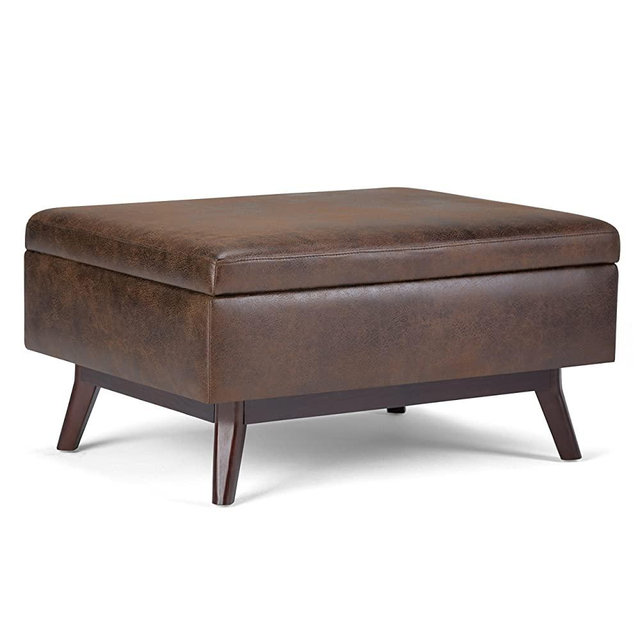 SIMPLIHOME Owen Storage Ottoman, Distressed Chestnut Brown