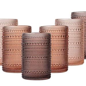Venus Vintage Hobnail Drinking Glasses Set of 6, Water Tumbler 15oz, Kitchen & Bar Beaded Highball Glasses, Beverage Glass Cups for Water, Beer, Juice, New Year gifts