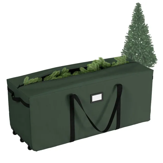 Hastings Home Soft-Sided Canvas Rolling Christmas Tree Bag - Green