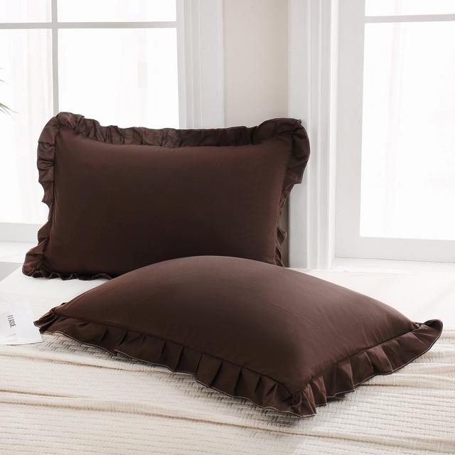 Reversible Pillow Cover – Soft Shabby Chic Ruffled Pillowcases, Wrinkle Resistant, Envelope Closure, Queen/King/Body Chocolate Queen