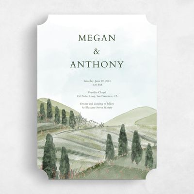 Green Ticket Wedding Invitation - Oakhurst Portrait