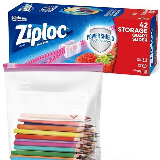 Ziploc Quart Food Storage Slider Bags, Power Shield Technology for More Durability, 42 Count