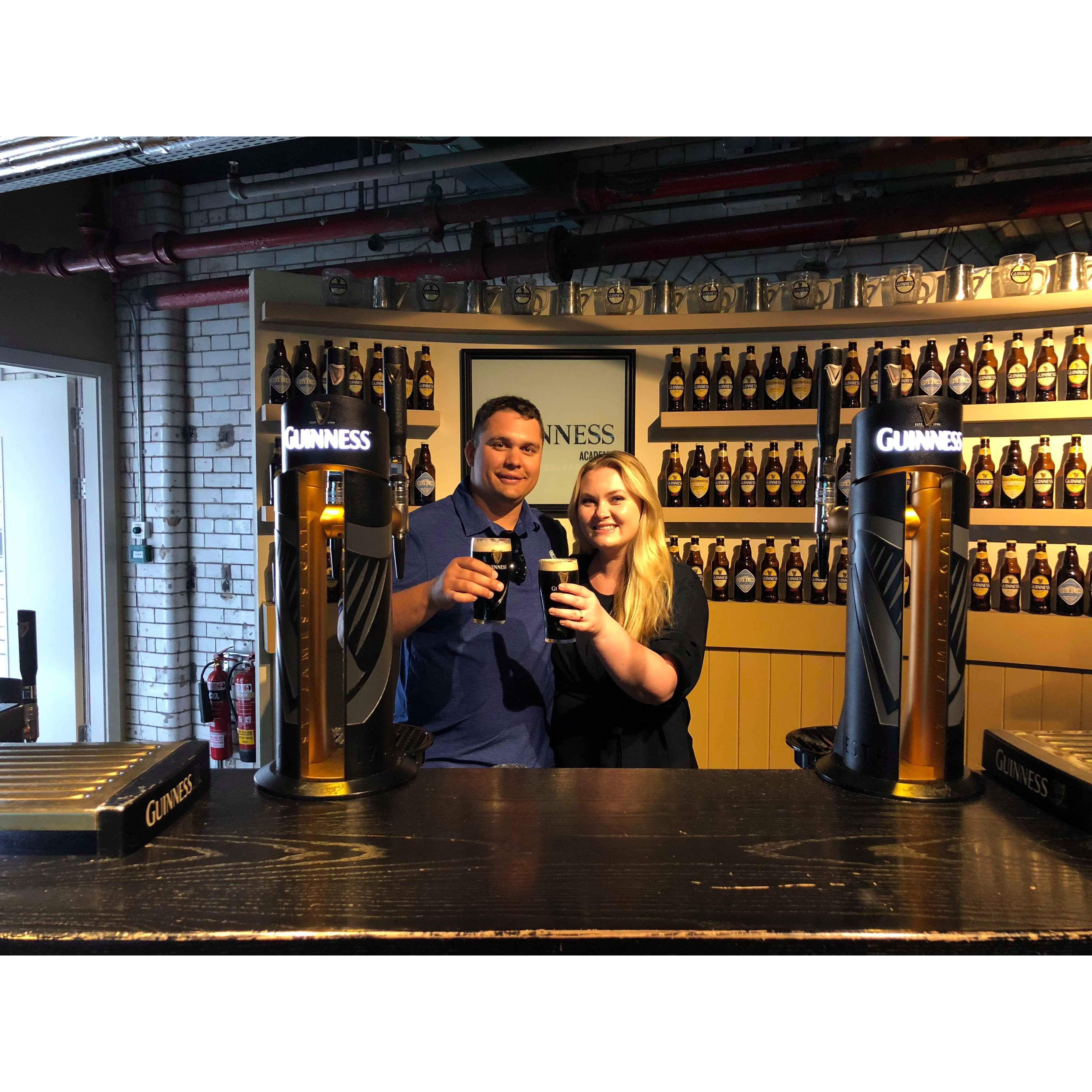 Pouring our own pints of Guinness in Dublin, Ireland! Andrew drank mine... because Gluten.