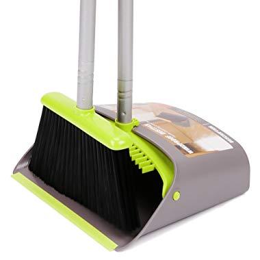 TreeLen Broom and Dustpan Set, Broom with Dust Pan with Long Handle Combo Set for Office and Home Standing Upright Sweep Use with Lobby Broom