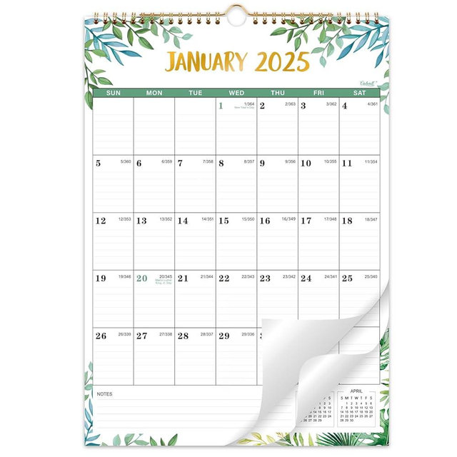 2025 Calendar - 2025 Wall Calendar, January 2025 - December 2025, 12" x 17", Monthly Calendar 2025 with Julian Dates, Twin-Wire Binding