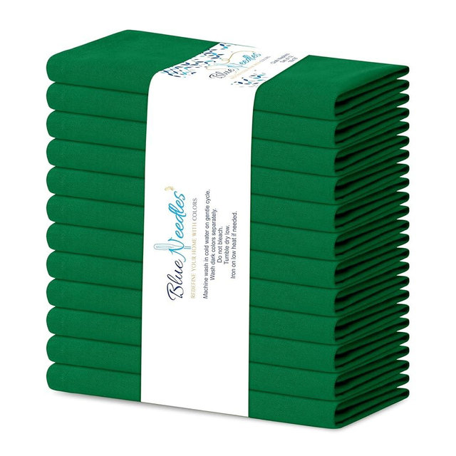 Blue Needles Solid Cloth Napkins Set of 12 St Patrick's Green 100% Cotton Dinner Napkins 18x18 inches - Soft, Reusable, Absorbent & Washable Linen, Ideal for Christmas Events, Parties & Everyday Use