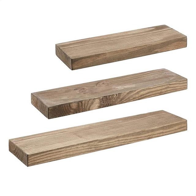 Amazon Basics Floating Shelves - 16, 20, 24-Inch, Natural Wood, Set of 3