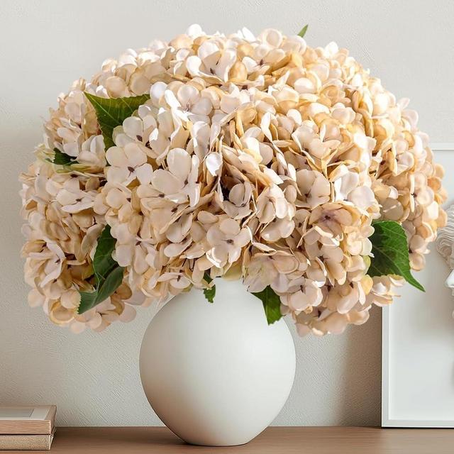 Bailikang 10PCS Fake Hydrangea Artificial Flowers Hydrangea Bouquet for Home Wedding Bridal Bouquet Office Party Table Centerpiece DIY Floral Decor (Autumn White)