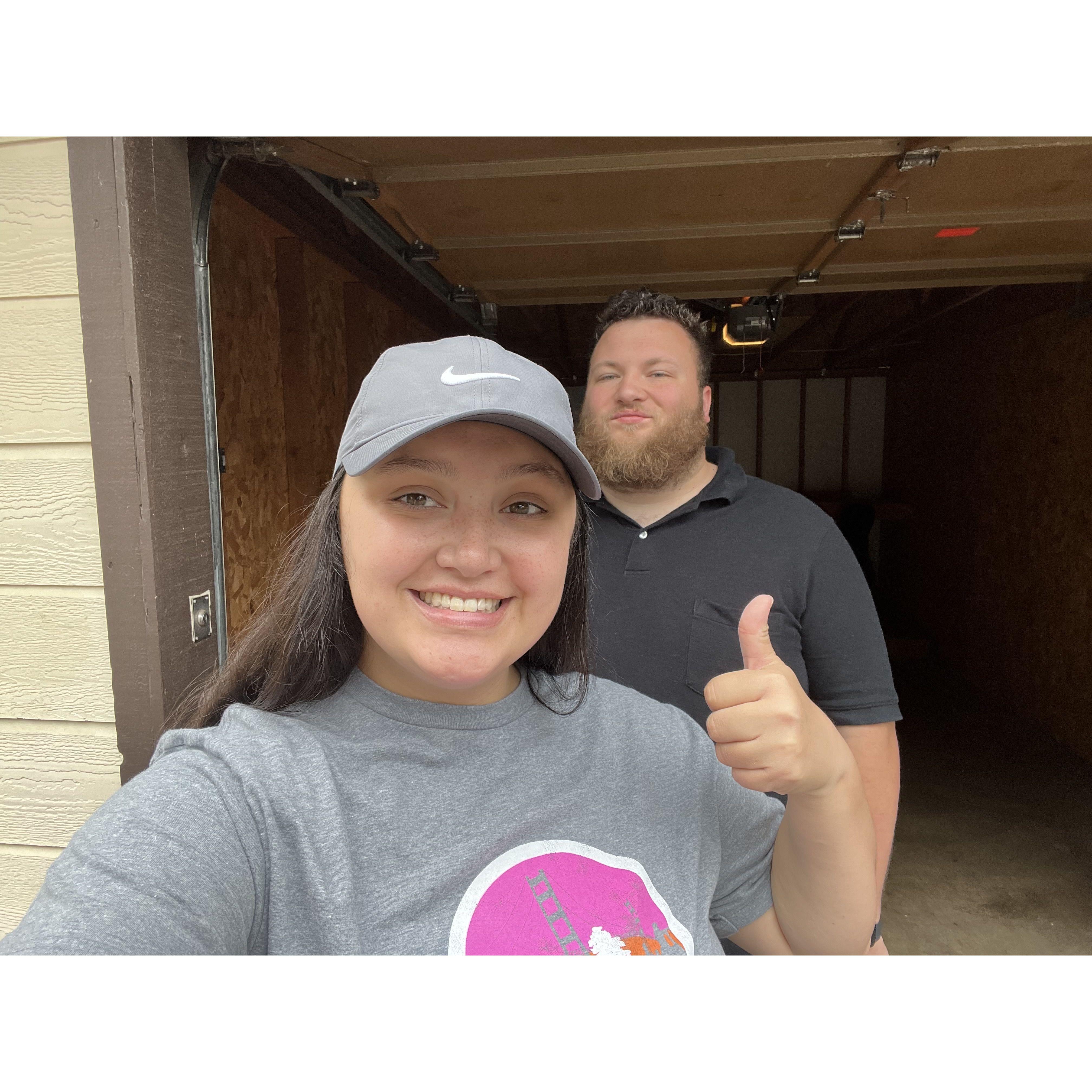 Us moving in to our first apartment together in July 2023!