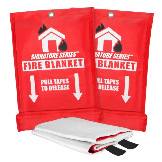 Signature Series Fire Blanket | Flame Suppression Fiberglass Blanket for Home and Kitchen Safety | Compact and Lightweight, 2 Pack