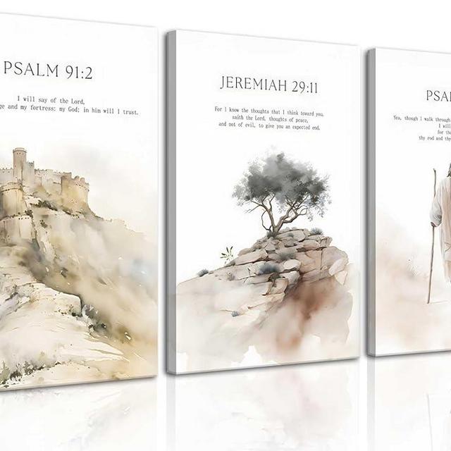 3Pcs Framed Jesus Wall Art Christian Bible Verse Canvas Posters Prints Minimalist Bible Stories Scripture Wall Decor Pictures Religious Artwork for Living Room Bedroom Church Decoration 12x16in