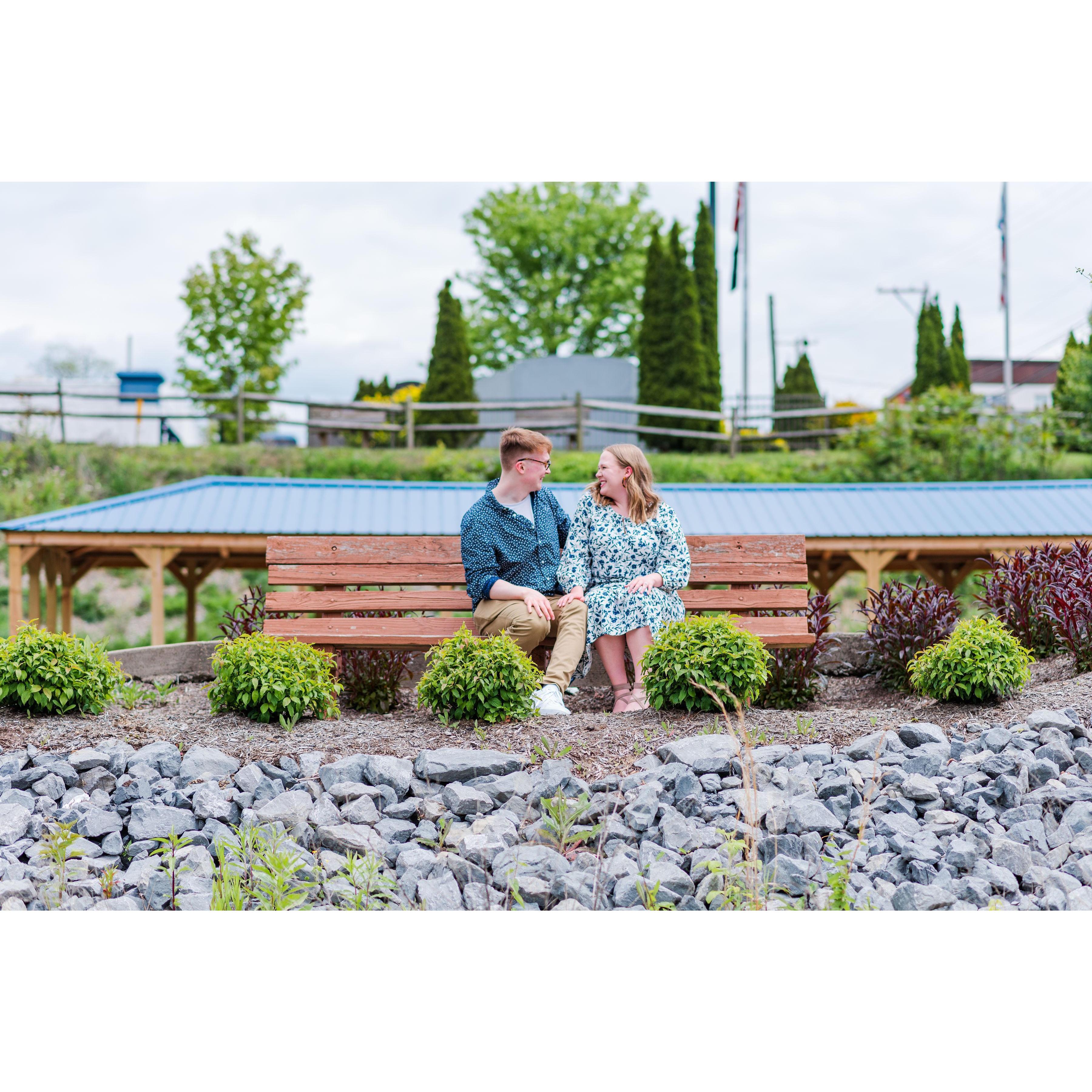 This is the exact bench we sat on when we said 'I Love You" for the first time. This picture was taken the day we got engaged!