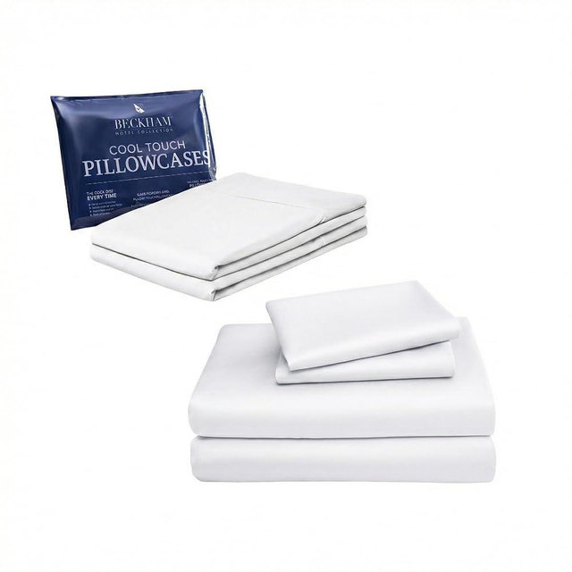Beckham Hotel Collection 4-Piece Cotton Sheet Set with 2 Additional Cooling Pillowcases for Hot Sleepers, Queen, White