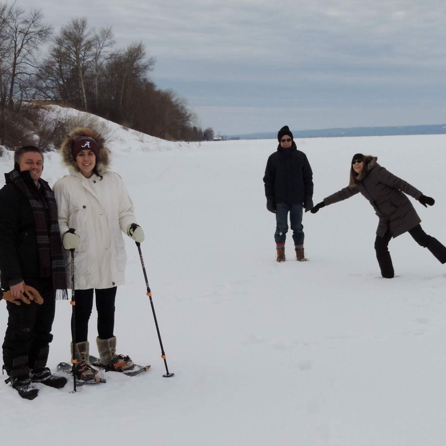 Snow shoeing trip out in Ashland, Wisconsin. That's David's Aunt Kristen and Uncle Tom posing in the background!