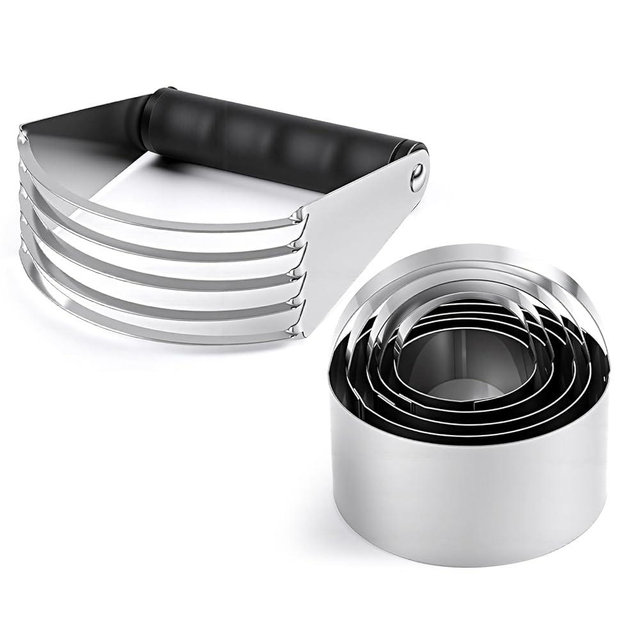 Ninsula Pastry Cutter Set, Stainless Steel Professional Pastry Blender with Biscuit Cutter, Heavy Duty Dough Blender with Soft Grip for Easy Mixing(Black)